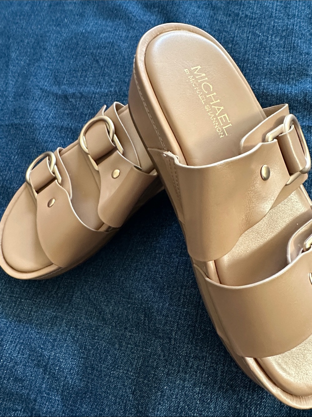 Michael Shannon Beige Double-Buckle Slide Mules